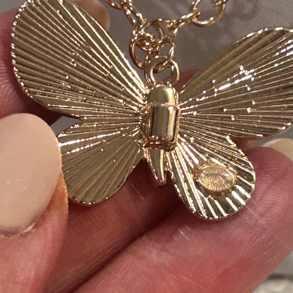 You Pick ⛏️🌟 White or Pink Butterfly Chanel Zipper pull on gold Necklace - Picture 7 of 8